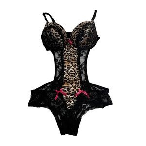 Animal Print Lace Leotard Bodysuit Lingerie
